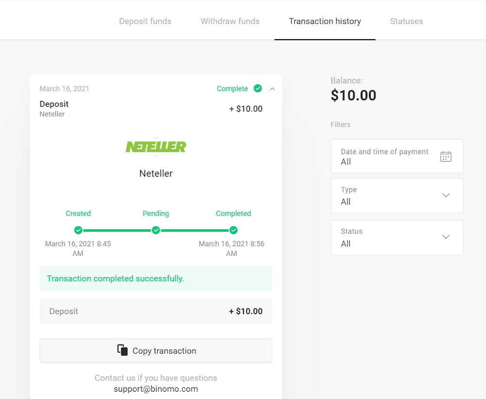 Deposit Funds on Binomo via E-wallets (Webmoney WMZ, Picpay, Neteller, Astropay, Cash U, Skrill, ADV cash, AstroPay Card, Perfect Money)