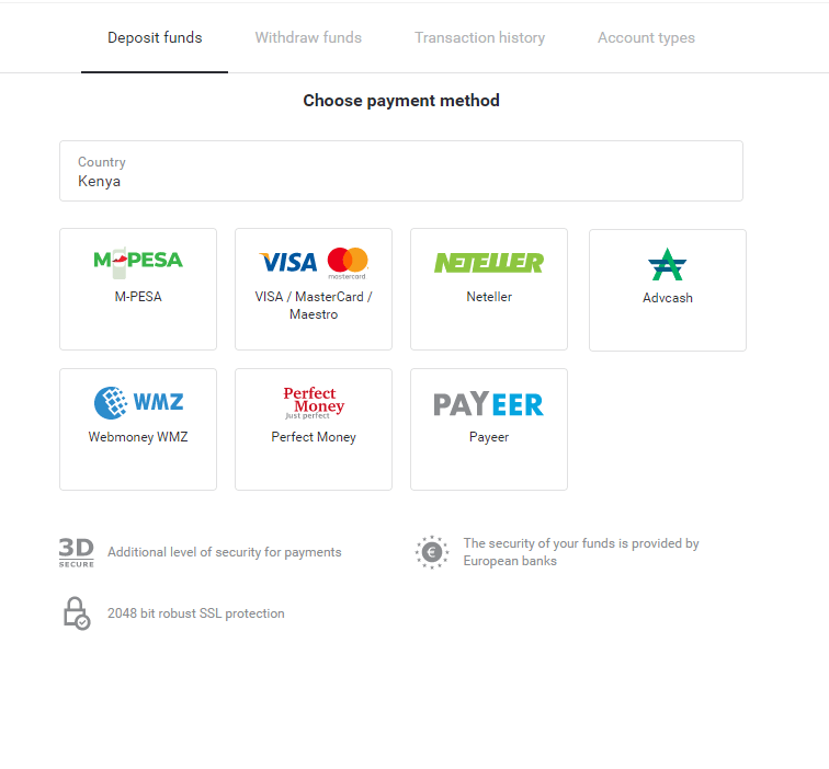 Внесите средства на Binomo через Кению (M-Pesa)