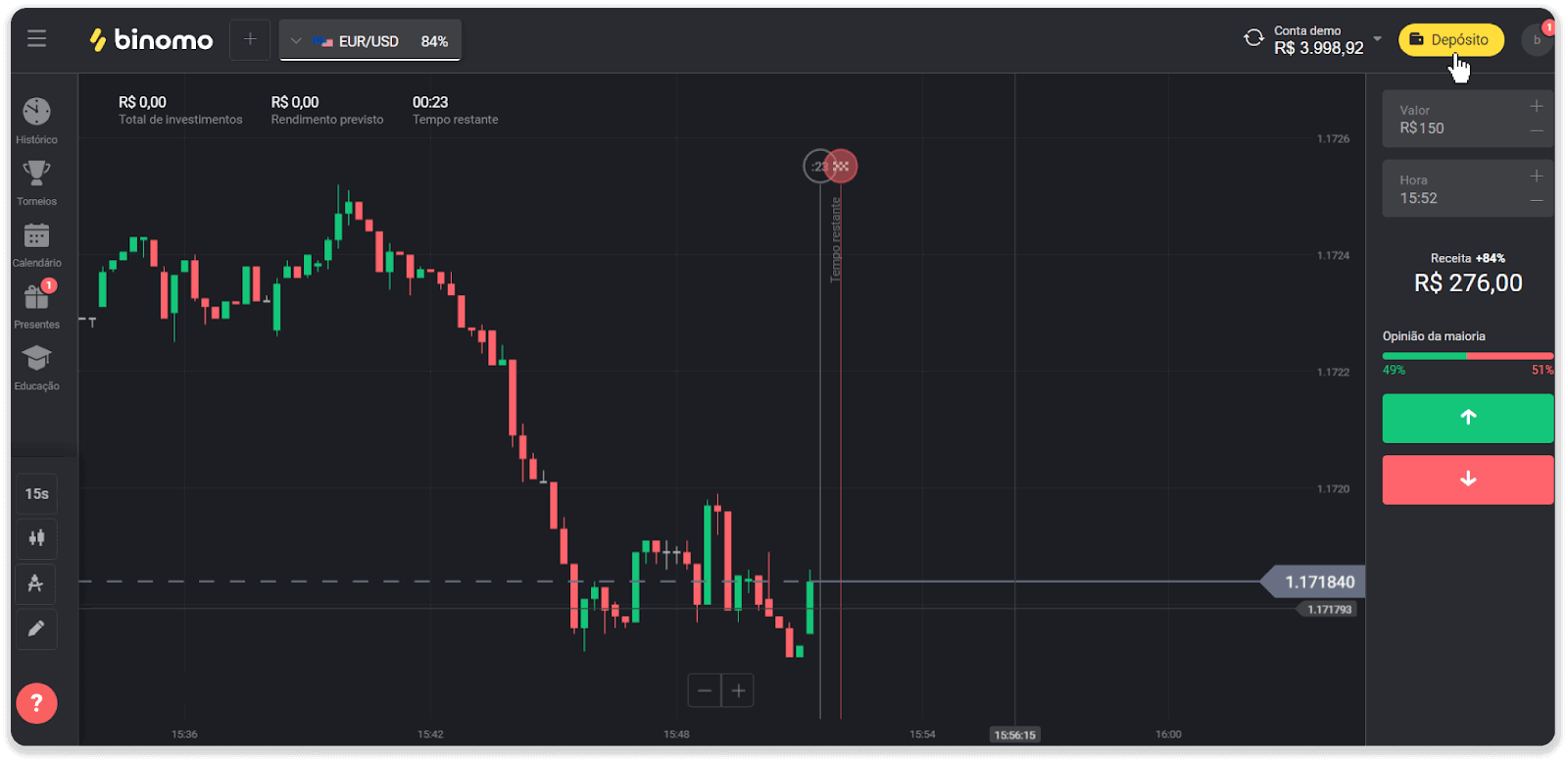 Внесите средства посредством банковского перевода (Itau, PicPay, Loterica, Boleto Rapido, Paylivre, Pagsmile, Bradesco, Santander) на Binomo