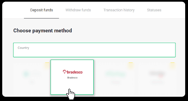 Внесите средства посредством банковского перевода (Itau, PicPay, Loterica, Boleto Rapido, Paylivre, Pagsmile, Bradesco, Santander) на Binomo