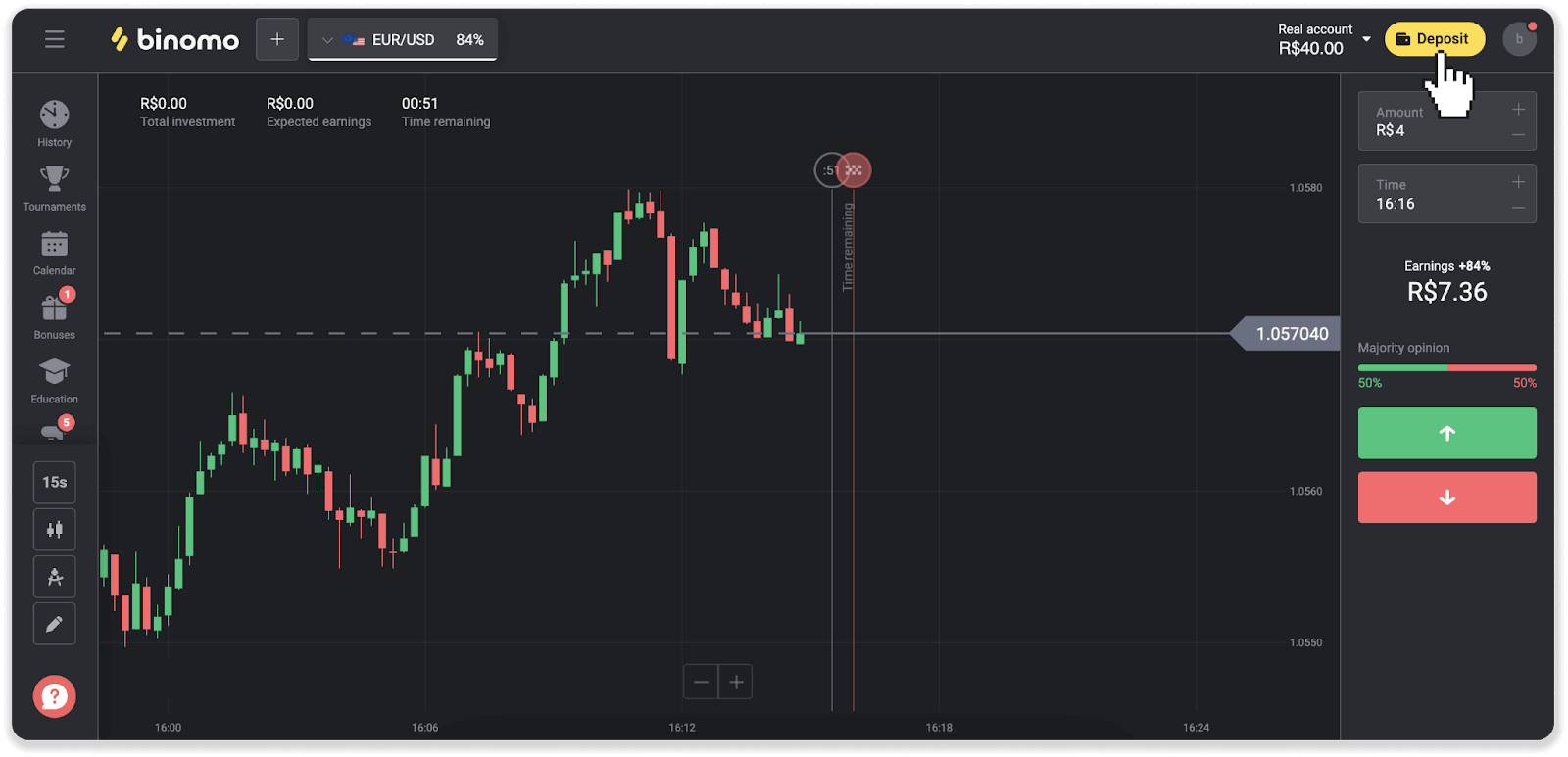 Внесите средства посредством банковского перевода (Itau, PicPay, Loterica, Boleto Rapido, Paylivre, Pagsmile, Bradesco, Santander) на Binomo