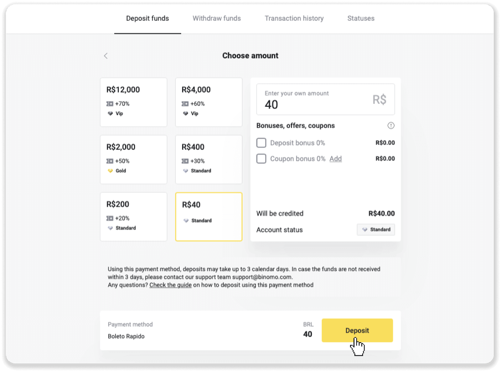 Come accedere e depositare fondi su Binomo Come accedere e depositare fondi su Binomo