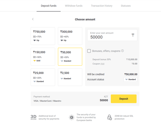 Come accedere e depositare fondi su Binomo Come accedere e depositare fondi su Binomo