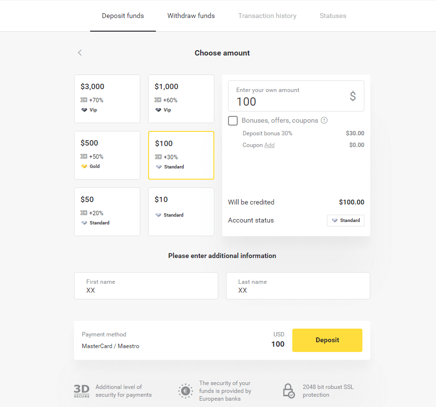 Com registrar-se i dipositar fons a Binomo