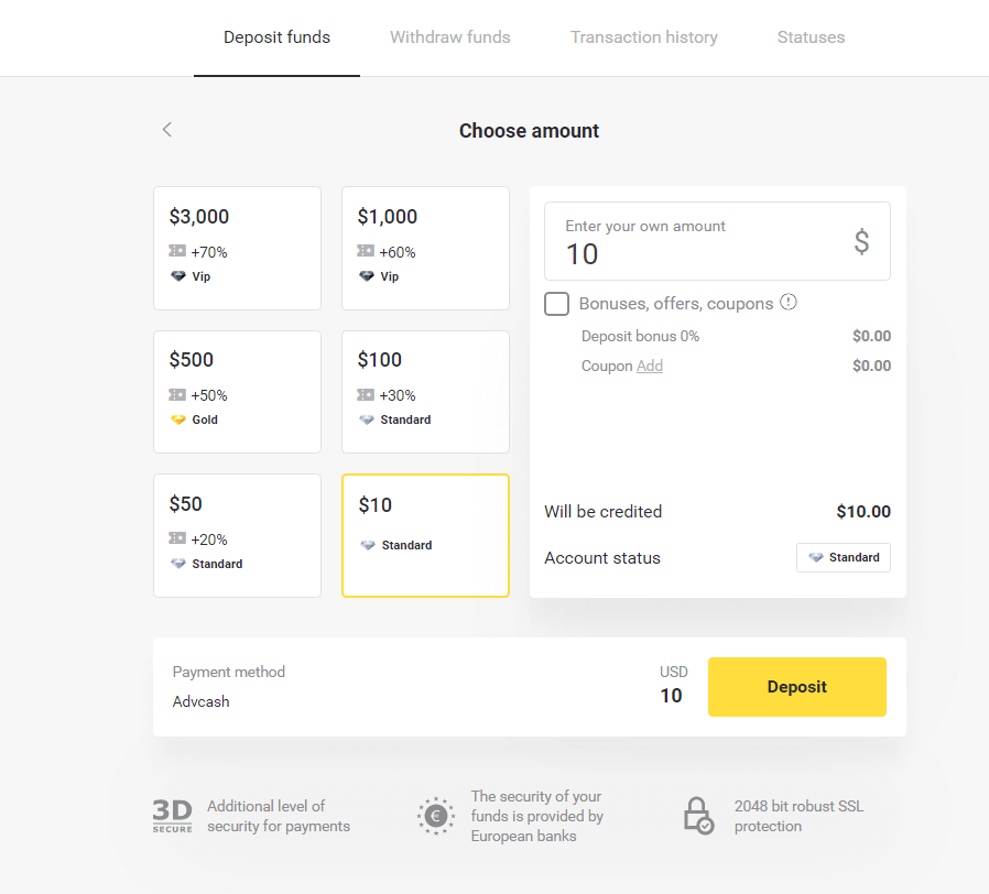Com registrar-se i dipositar fons a Binomo