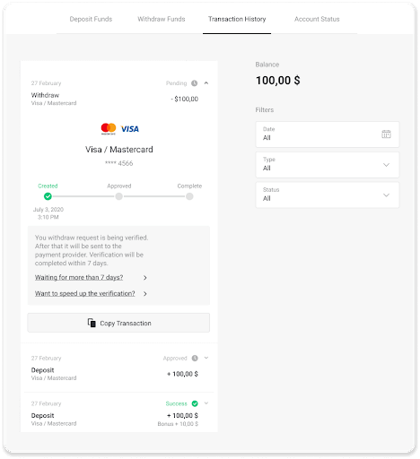 Com retirar i fer un dipòsit a Binomo