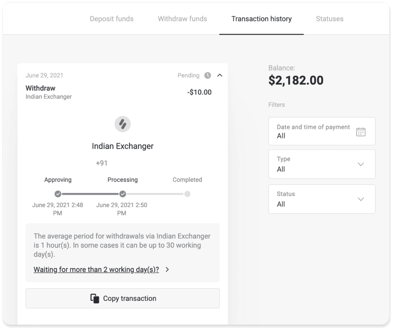Com retirar i fer un dipòsit a Binomo