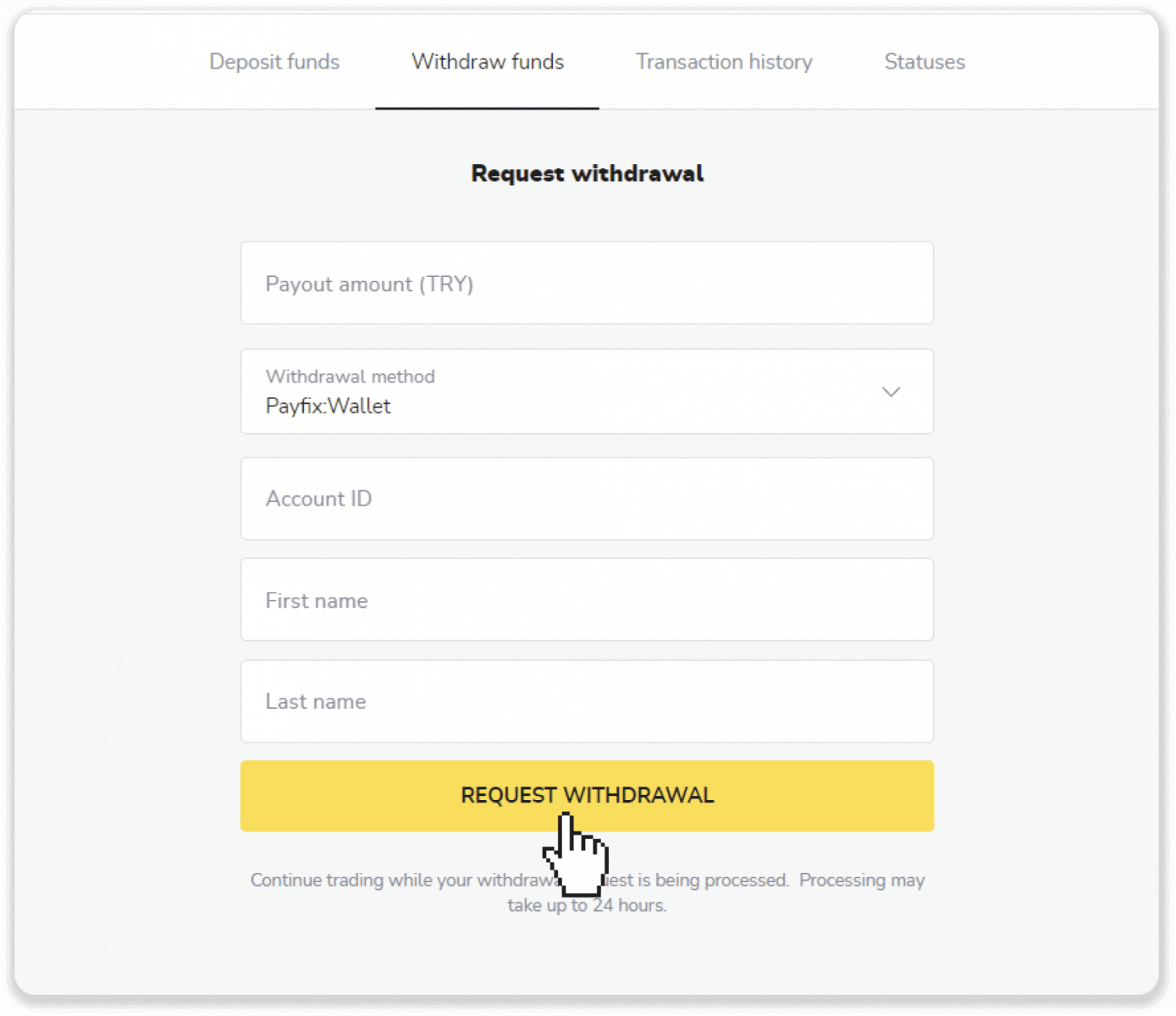 Kako povući sredstva sa Binomo na moj E-novčanik (Payfix, Webmoney WMZ, Tpaga, Perfect Money, ADV cash, PayTM, Globe Pay, AstroPay, Jeton Wallet)
