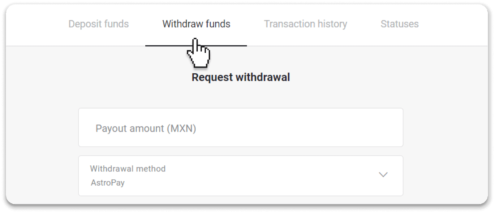 Kako povući sredstva sa Binomo na moj E-novčanik (Payfix, Webmoney WMZ, Tpaga, Perfect Money, ADV cash, PayTM, Globe Pay, AstroPay, Jeton Wallet)