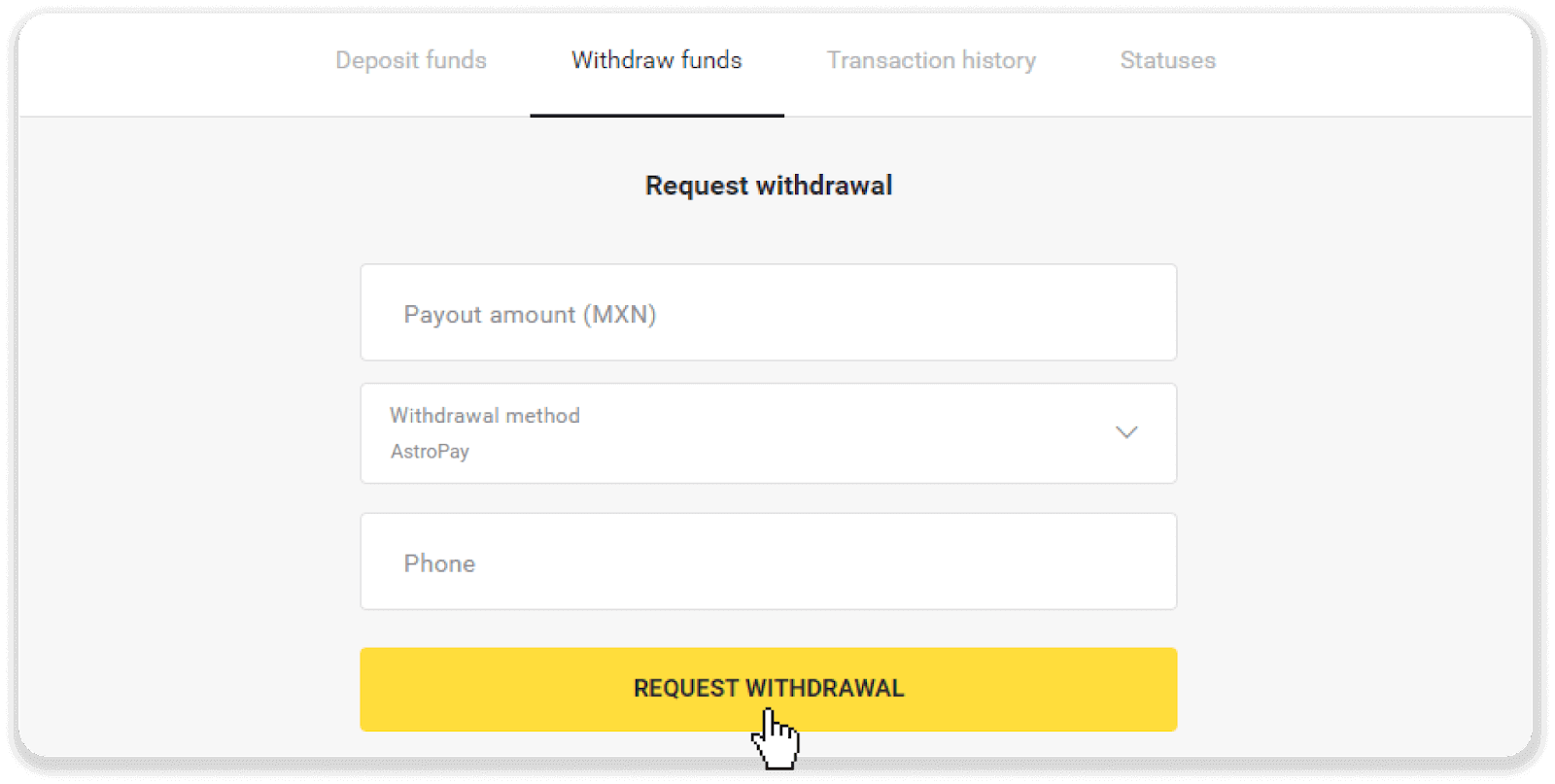Kako povući sredstva sa Binomo na moj E-novčanik (Payfix, Webmoney WMZ, Tpaga, Perfect Money, ADV cash, PayTM, Globe Pay, AstroPay, Jeton Wallet)