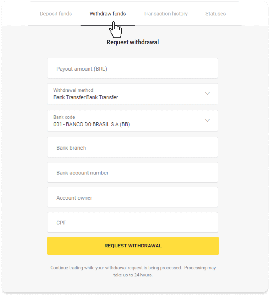 Binomo இல் எனது வங்கிக் கணக்கிற்கு (வங்கி பரிமாற்றம், இணைய வங்கியியல், IMPS வங்கி பரிமாற்றம், NEFT வங்கி பரிமாற்றம், இந்திய பரிவர்த்தனையாளர், நெட்பேங்கிங், மெய்நிகர் கணக்கு, CEPbank, PIX) நிதிகளை எடுப்பது எப்படி Binomo இல் எனது வங்கிக் கணக்கிற்கு (வங்கி பரிமாற்றம், இணைய வங்கியியல், IMPS வங்கி பரிமாற்றம், NEFT வங்கி பரிமாற்றம், இந்திய பரிவர்த்தனையாளர், நெட்பேங்கிங், மெய்நிகர் கணக்கு, CEPbank, PIX) நிதிகளை எடுப்பது எப்படி