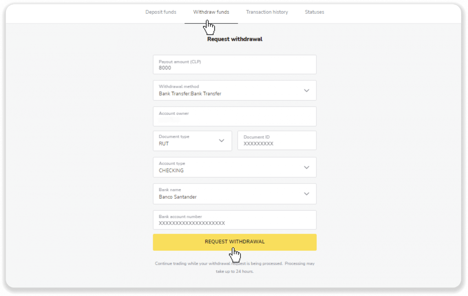 Binomo இல் எனது வங்கிக் கணக்கிற்கு (வங்கி பரிமாற்றம், இணைய வங்கியியல், IMPS வங்கி பரிமாற்றம், NEFT வங்கி பரிமாற்றம், இந்திய பரிவர்த்தனையாளர், நெட்பேங்கிங், மெய்நிகர் கணக்கு, CEPbank, PIX) நிதிகளை எடுப்பது எப்படி