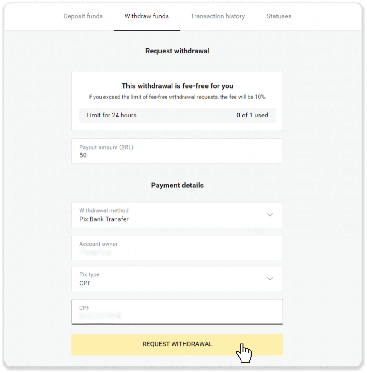 Binomo இல் எனது வங்கிக் கணக்கிற்கு (வங்கி பரிமாற்றம், இணைய வங்கியியல், IMPS வங்கி பரிமாற்றம், NEFT வங்கி பரிமாற்றம், இந்திய பரிவர்த்தனையாளர், நெட்பேங்கிங், மெய்நிகர் கணக்கு, CEPbank, PIX) நிதிகளை எடுப்பது எப்படி